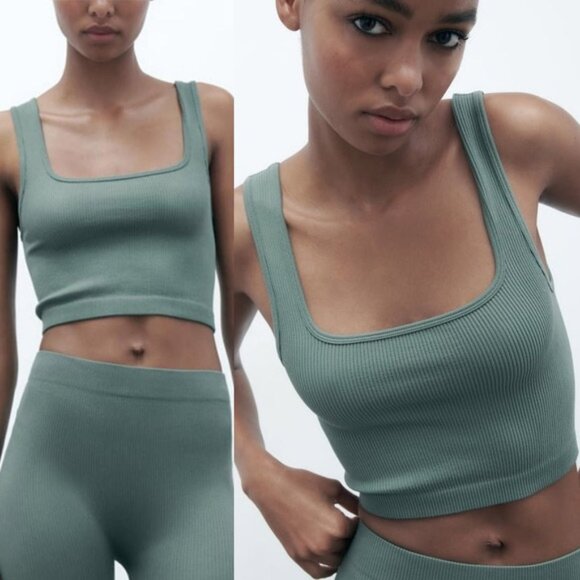 Zara Limitless Contour Collection Square Neckline Cropped Tank Top Seamless M/L - Picture 2 of 13